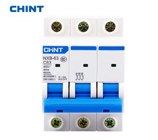 CHINT NXB-63 3P 63A MCB – Three Pole Miniature Circuit Breaker for AC Overload & Short Circuit Protection